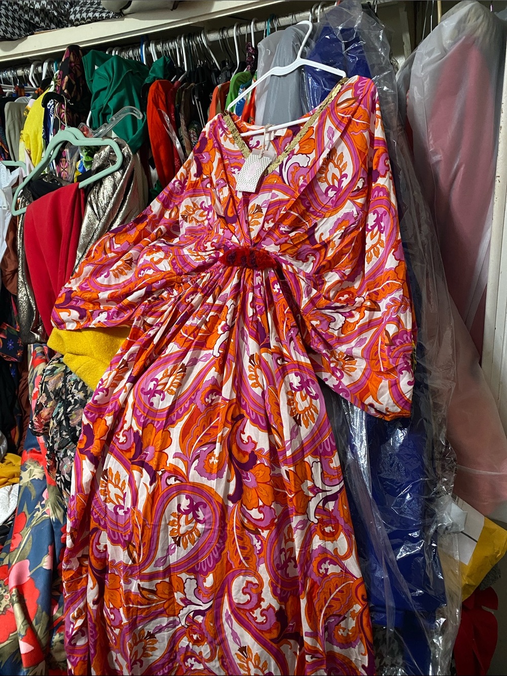Vibrant Pink & Orange Paisley Maxi Dress